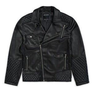 Reason Moto Jacket Men’s XL Black Faux Leather Quilted Biker